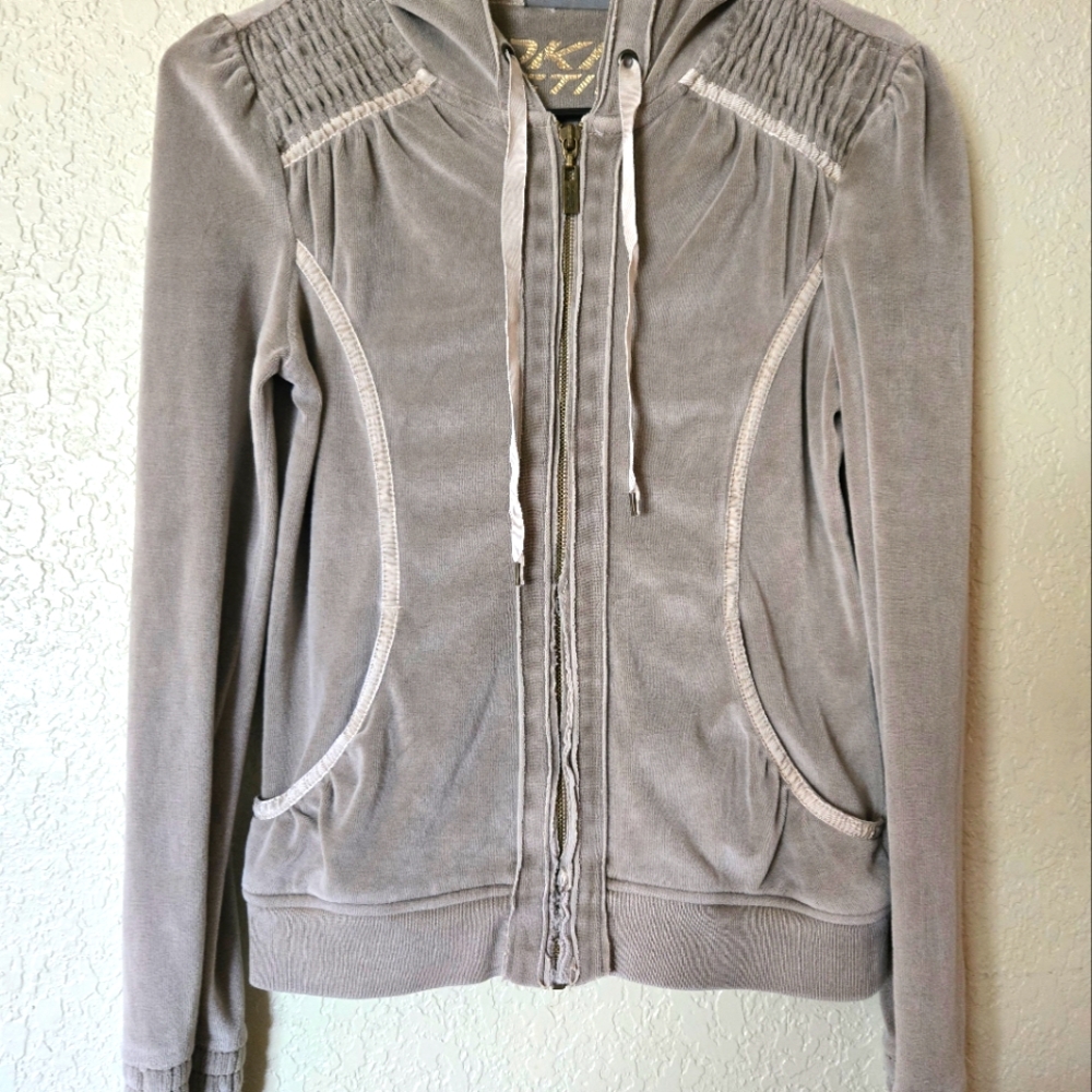 XS DKNY Velvet Champagne Zip-Up Hoodie